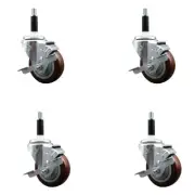 3.5 Inch SS Maroon Poly Swivel 7/8 Inch Expanding Stem Caster Set with Brake SCC