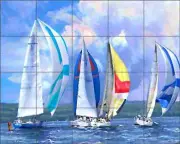 Sailboat Tile Backsplash Franklin Nautical Art Ceramic Mural RFA015
