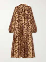 [Zimmermann] Zimmermann - Crush Tie-neck Pleated Leopard-print Crepe De Chine Midi Dress - Leopard print - 00 00 Animal print