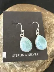 Womens Blue Larimar Navajo Sterling Silver Dangle Earrings 17293