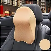 Car Seat Headrest Pad 3D Memory Foam Pillow Head Neck Pain Relief Travel Neck Support Breathable Mesh Fabric Cushion Car Accesso(Beige)
