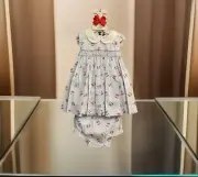 Girls NWT Question Everything Smocked Dress Set & Bloomers Free Bow 12-18 Mos