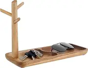 [DNAMYJME] Wood Key Tray for Entryway Table, Jewelry Tray Acacia Wood Key Holder Tray, Space Saving Catchall Tray with 3 Stand Hanging Organizer for Rings Phone Bracelets Watches