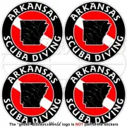 ARKANSAS SCUBA DIVING Flag-Map Shape USA Circular Vinyl Stickers, Decals 50mm x4
