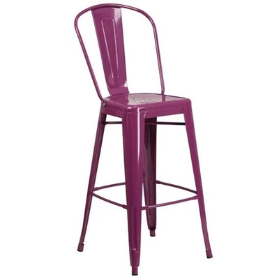 Bowery Hill Contemporary 30" Metal Curved Slat Back Bar Stool in Purple