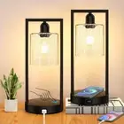 Wireless Charging Touch Control Table Lamp Set of 2, Dimmable Bedside Nightstand