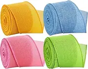 Burlap Ribbon - 4 Rolls Burllap Wired Ribon | 200 X 5cm Easter Ribbon Rolls | Colorful Ribbons Wrap for Easter Home Decoration Wreath Front Door Gift Packaging