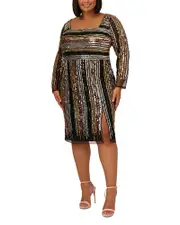 Adrianna Papell Plus Beaded Mesh Sheath Dress