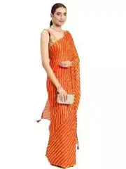 RANI SAAHIBA Women's Chiffon Lehriya Printed Saree Without Blouse