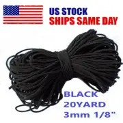 20-200 Yards Elastic Band Cord Ear Hanging Sewing For DIY 3mm 1/8" Round Black