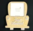 Papyrus Photo Table Frame Just Married Car Silver Crystals Marbled Yellow New