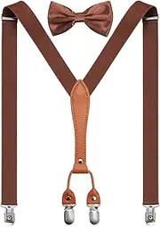 [Hisret] Boys 4 Clips Suspender and Bow Tie Set Kids Adjustable Y-Back Suspender Bowtie Set for Wedding Birthday