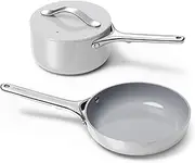 Caraway Mini Duo - Non-Stick Ceramic Mini Fry Pan (1.05 qt, 8") & Mini Sauce Pan (1.75 qt) - Non Toxic, PTFE & PFOA Free - Oven Safe & Stovetop Agnostic (Gas, Electric & Induction) - Gray
