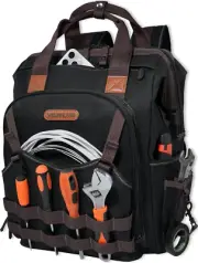 88-Pockets Waxed- Canvas Tool Backpack,Heavy-Duty Electrician Tool Backpack,Open