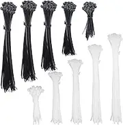 Zip Ties 250PCS Cable Zip Ties Assorted Sizes 4"+ 6"+ 8"+ 10"+ 12" Width 0.16" Cable Ties, Heavy Duty Self-Locking Nylon Black Wire Ties and Clear White Zip Ties for Indoor and Outdoor(Black & White)