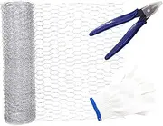 Parliky 1 Set Hexagonal Chicken Wire Net Galvanized Wire Mesh for Garden Crafts DIY Projects and Livestock Fencing Durable Easy to Cut Bend with Scissors Gloves Included