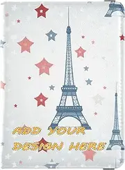 [miaozhen] custom Leather Passport Card Holder Cover Combo Eiffel Vector Romantic Star Red customizable Travel Documents Organizer Protector Passport Cover with RFID Blocking Waterproof, Eiffel vector romantic
