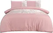 Sleepdown Velvet Cuff Blush Pink Panel Band Luxury Soft Cosy Duvet Cover Quilt Bedding Set with Pillowcases - Super King (260cm x 230cm)