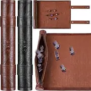 2 Pieces Folding Scroll Dice Tray and Pouch Set - Leather Mat With Zipper for Rolling - Compatible With DND RPG Table Games (Brown, Black)