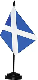 ANLEY Scotland Deluxe Desk Flag Set - 6 x 4 Inch Miniature Scottish Desktop Flag with 12" Solid Pole - Vivid Color and Fade Resistant - Black Base and Spear Top
