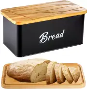 Farmhouse Metal Bread Box, Black Bread Storage Container with Cutting Board Lid,