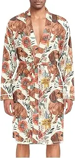 [ZZXXB] Dachshund with Florals Mens Sleepwear Robe Lightweight Nightgown Long Sleeves Spa Bathrobe with Pockets M-XL