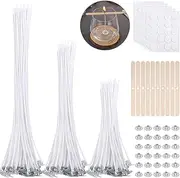 240 Piece Candle Wick Set - 100 Wicks (10, 15, 20 cm) With 10 Holders, 100 Adhesive Plates, 30 Tabs for Candle Making