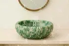 15" Handcrafted Aventurine & Quartz Stone Sink | Natural Green Gemstone Basin