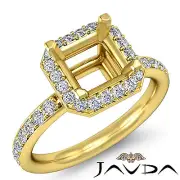 Asscher Semi Mount Halo Diamond Engagement Proposed Ring 18k Yellow Gold 0.36Ct
