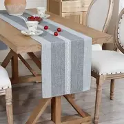 Farmhouse Braided Striped Table Runner Rustic Embroidery 13x48inch A-grey
