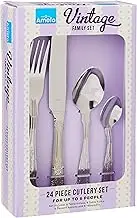 Amefa, 24 Piece Cutlery Set, Stainless Steel, Vintage Kings Pattern, 6-6 Place Setting, Dishwasher Safe, 25 Year Guarantee