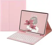 Colour Keyboard for iPad 6th 5th Generation Keyboard Case iPad Pro 9.7 inch iPad Air 2 Cute Round Key Wireless Detachable Magnetically Keyboard Cover with Pencil Holder for iPad 6 iPad 5 (Pink)