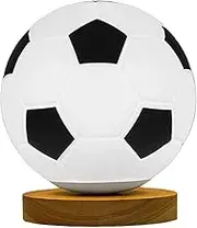 Folpus Soccer Lamp Brightness Adjustable Night Light with Wooden Base Warm Light Lighting Small Table Lamp USB Powered for Bedside Kids Gift, Flat Base