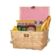New Gingham Lined Woodchip Picnic Basket With Lid and Movable Handles