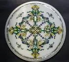 White Marble Coffee Table Top Modern Art Side Table for Garden Decor 15 Inches