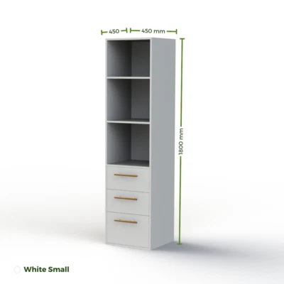 Wardrobe Tower White Melamine - Small with drawers & shelves