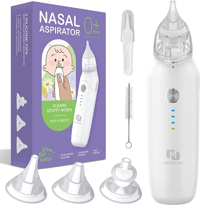 Electric Nasal Aspirator for Baby Nose Sucker,3 Different Nose Suction Nozzles,