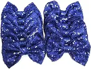 CLGIFT Set of 12 Sequin Bows, 5 Inch Large Glitter Bows - Royal Blue, Wedding & Prom - DIY Fabric Hair Bows, No Clips