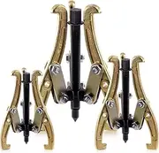 Swpeet 3Pcs 3-Jaw Gear Puller Set, 3 Inch 4 Inch 6 Inch Gold 3 Jaw Puller Kit for Pulley Gear Bearing Flywheel Removal, Heavy Duty Removal Tool Kit for Slide Gears, Pulley, and Flywheel
