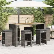 Garden Bar Stools with Cushions, Set of 6, Grey Poly Rattan, PE Rattan, Outdoor Furniture, UV-Resistant Wicker Design, Stable Steel Frame