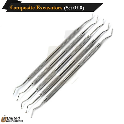 Set Of 5 Dental Spoon Excavators Cavity Carious Removal Enamel Hatch Excavator