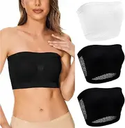 [BTDECLAR] Nylon Strapless Bras for Women No Underwire, 3 Pack Soft Comfort Padded Bralette Seamless Bandeau Crop Tube Top Bra