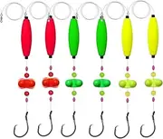 Fishing Set - Pre-Tied Rigs with Double Rattle Beads, EVA Floats Circle Hooks | High Visibility Snag-Resistant Ready-to-Use Kit