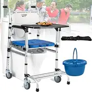 4 in 1 Shower Commode Wheelchair, 330lbs Bedside Commode Chair, Bedside Commodes for The Elderly, Disabled Shower Chair with Wheels, for Adults Handicap Elderly,A