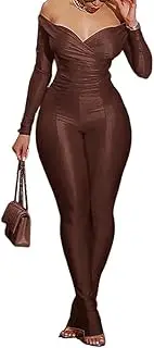 [cu4eve] Sexy Club Outfits for Women Two Piece Sets Sparkly Bodycon V Neck Long Sleeve Top And Leggings Pants Going Out