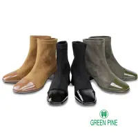 在飛比找momo購物網優惠-【GREEN PINE】寒流必穿異材拼接粗跟短筒彈力女襪靴(