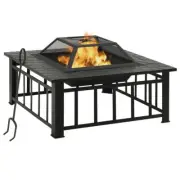 Fire Pit With Poker Steel Stylish Outdoor Garden Firepit Bowl Backyard Fireplace