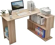 1.2m L Shaped Computer Desk with Storage Shelves Reversible Corner Wooden Desk Study Writing Table with Bookshelf Home Office Desk