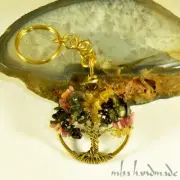 Tourmaline Crystals Tree Of Life Keychain (Keyring) Brass Handmade Jewelry