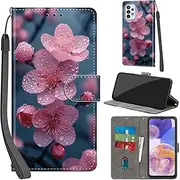 [PHINIENLAND] Mobile Phone Case for Samsung Galaxy A23 4G/5G Case Premium Leather Folding Wallet Magnetic Card Slot Stand Function Protective Case Compatible with Samsung A23 Case, Flowers